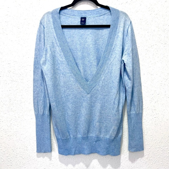 Light Blue cashmere cotton V-Neck Women's Sweater L - Picture 3 of 6